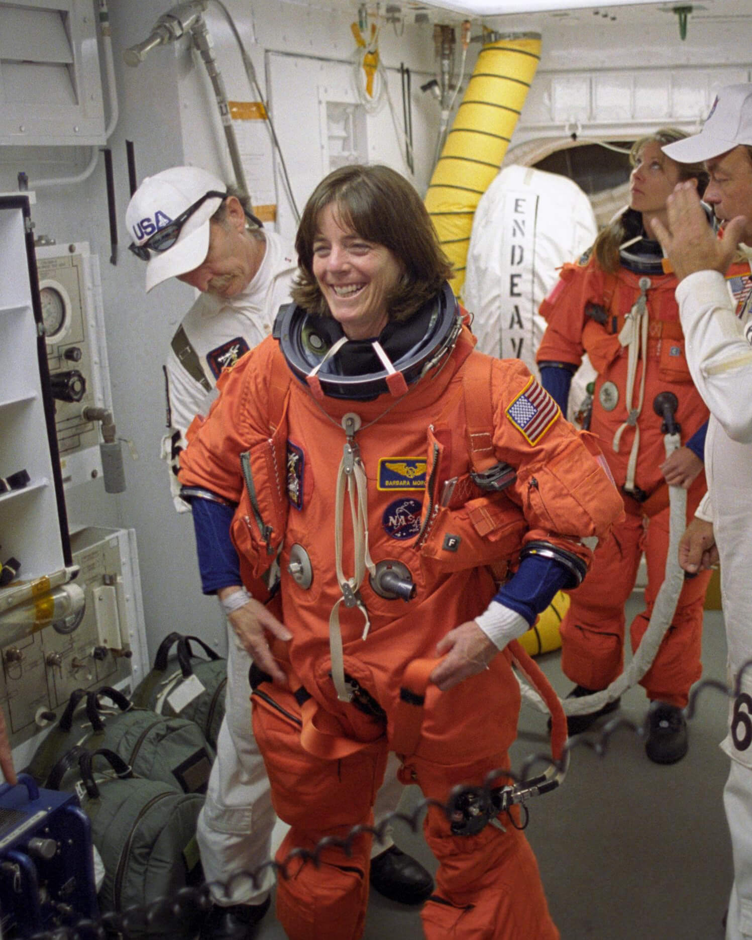 Barbara Morgan in a NASA space suit.